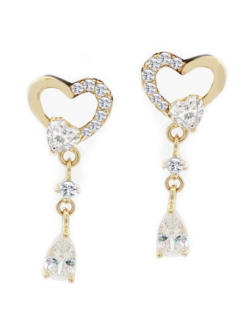 أقراط من الفضة عيار 925 بتصميم قلب مرصعة بالزركون